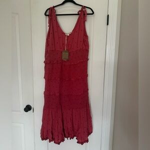 Anthropologie Forever That Girl Rose Tiered Embroidered Dress Tie Straps NWT